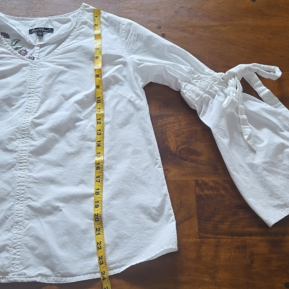 Velvet Heart 100% Cotton White Bell Sleeve Embroidered Boho Top Size Small - Picture 8 of 11